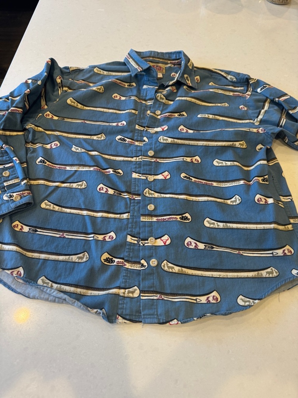 Casual Blue Printed Button-Down Shirt - Men's canoe prints super cool